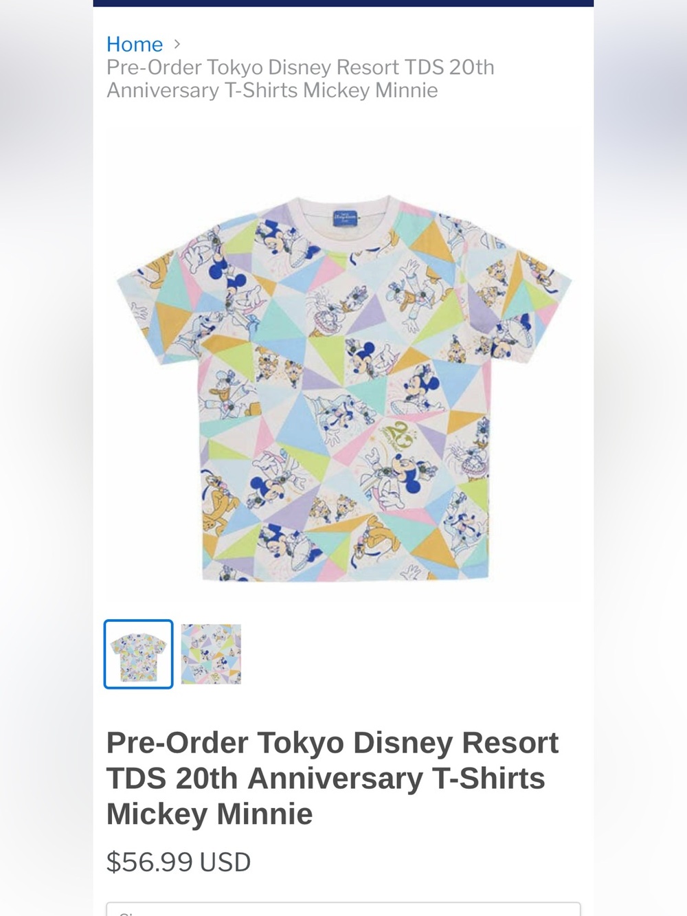 Limited Release Disney Tokyo Resort Mickey & Minnie & Friends Pastel Geometric T - Picture 2 of 6